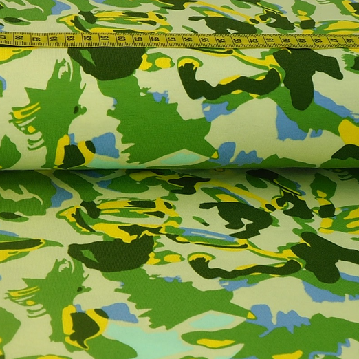 Jersey Abstrakte Blumen Grün auf Hellgrün