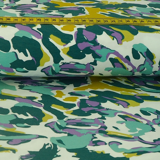 Jersey Abstrakte Blumen Petrol auf Hellmint Jersey Abstrakte Blumen Petrol auf Hellmint