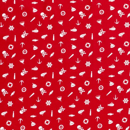 Baumwolle Kleine Maritime Symbole Weiß auf Rot Baumwolle Kleine Maritime Symbole Weiß auf Rot