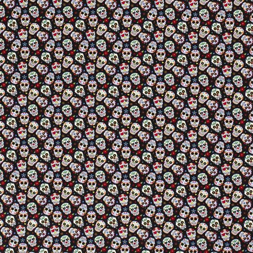 Baumwolle Kleine Blumen Skulls auf Schwarz Baumwolle Kleine Blumen Skulls auf Schwarz