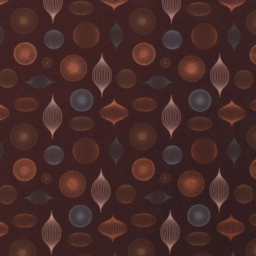 Baumwolle WEIHNACHTEN Foliendruck Weihnachtskugeln auf Rotbraun