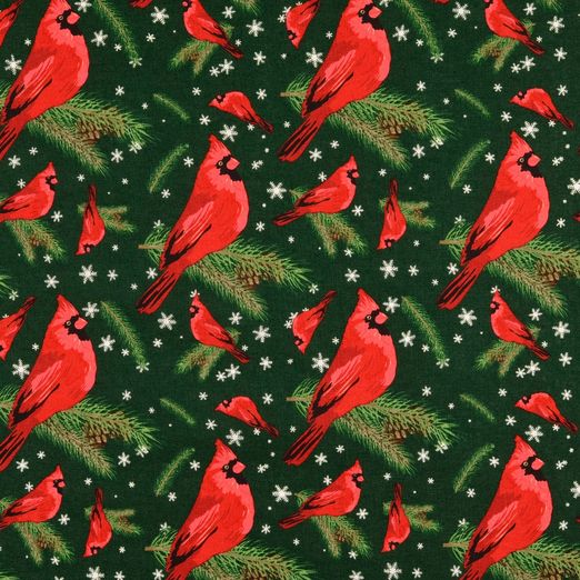 Baumwolle Golddruck Christmas Christmasbird auf Dunkelgrün Baumwolle Golddruck Christmas Christmasbird auf Dunkelgrün