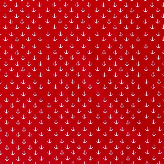 Baumwolle Kleine Weiße Anker auf Rot Baumwolle Kleine Weiße Anker auf Rot