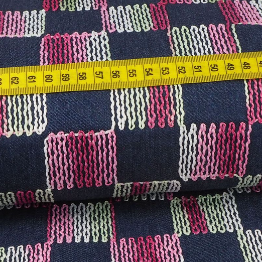 Baumwolle Stretch - Jeans gestickte Quadrate Dunkelblau