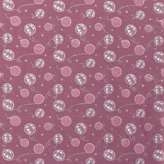 Baumwolle WEIHNACHTEN Foliendruck Silberne Christbaumkugeln auf Altrosa
