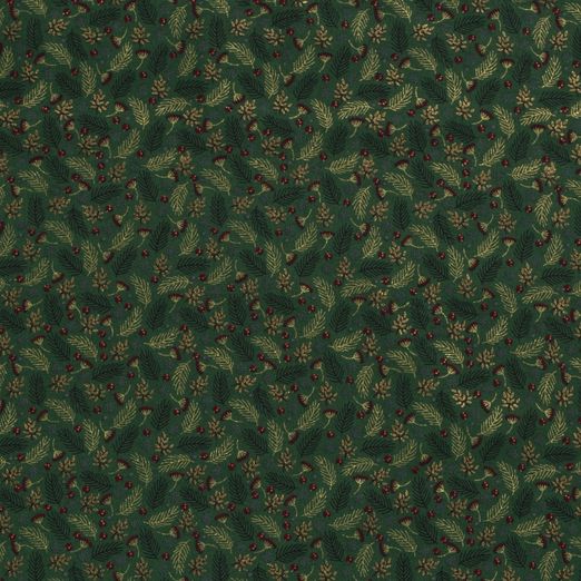 Baumwolle WEIHNACHTEN Golddruck Tannenzweige auf Dunkelgrün