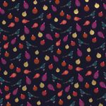 Baumwolle WEIHNACHTEN Foliendruck Vögelchen und Christbaumkugeln auf Dunkelblau