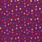 Baumwolle WEIHNACHTEN Foliendruck Vögelchen und Christbaumkugeln auf Fuchsia