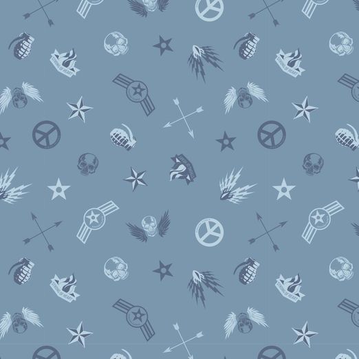 Baumwolle Rocker Symbole auf Rauchblau Baumwolle Rocker Symbole auf Rauchblau