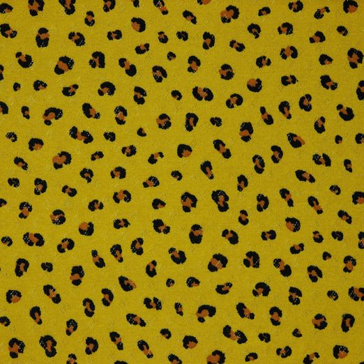 Feinstrickjersey Ajour Pointoille Leomuster auf Senfgelb Feinstrickjersey Ajour Pointoille Leomuster auf Senfgelb