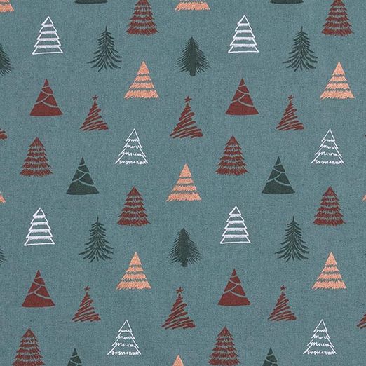 Baumwolle WEIHNACHTEN Foliendruck Tannenbäume auf Dunkelmint