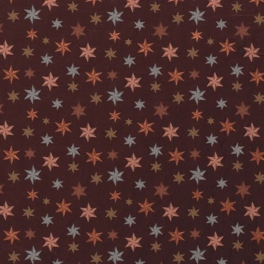 Baumwolle WEIHNACHTEN Foliendruck Sternenschauer auf Rotbraun