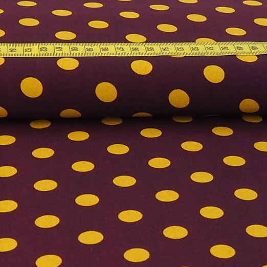 Viskose Blusenstoff Gelbe Dots auf Bordeaux