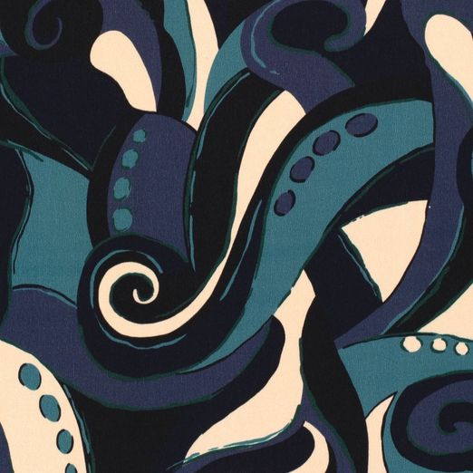 Bekleidungsstoff Viskose - Satinstoff Abstraktes Schnörkelmuster mit Hellpetrol Digital Bekleidungsstoff Viskose - Satinstoff Abstraktes Schnörkelmuster mit Hellpetrol Digital