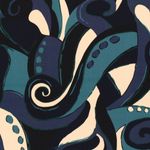 Bekleidungsstoff Viskose - Satinstoff Abstraktes Schnörkelmuster mit Hellpetrol Digital