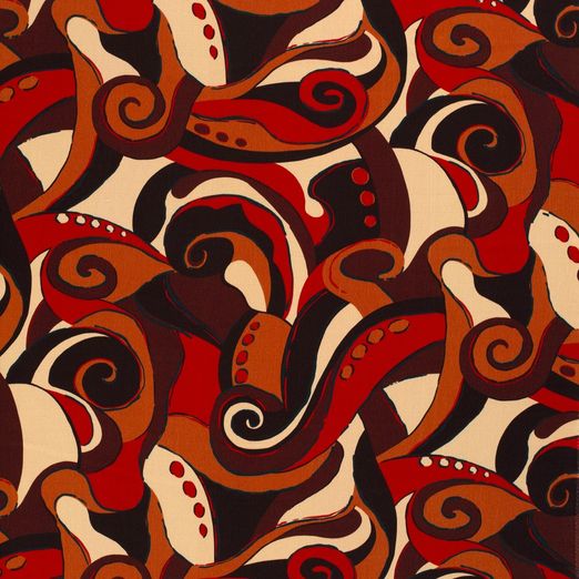 Bekleidungsstoff Viskose - Satinstoff Abstraktes Schnörkelmuster mit Blutorange Digital Bekleidungsstoff Viskose - Satinstoff Abstraktes Schnörkelmuster mit Blutorange Digital