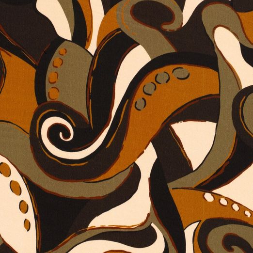 Bekleidungsstoff Viskose - Satinstoff Abstraktes Schnörkelmuster mit Senfgelb Digital