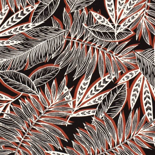 Bekleidungsstoff Viskose Krepp Palmenblätter Blutorange Bekleidungsstoff Viskose Krepp Palmenblätter Blutorange