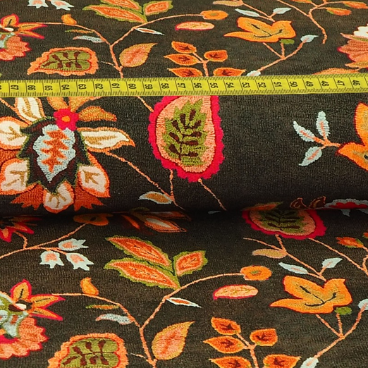 Bekleidungsstoff Viskose Stickoptik Blumen Dunkelbraun Digital