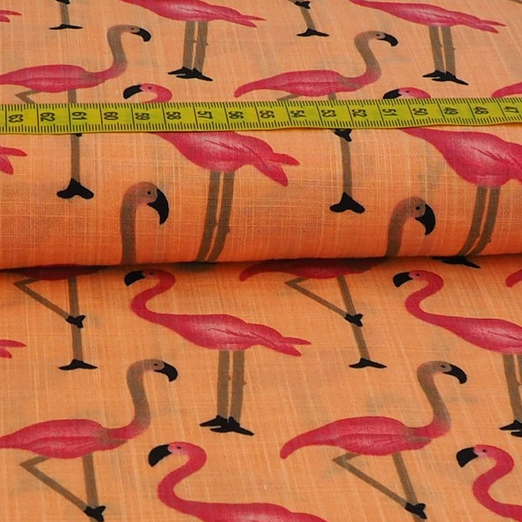 Viskose Baumwolle Blusenstoff Flamingos auf Apricot