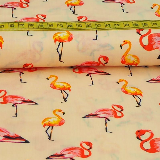 Viskose Blusenstoff Flamingos auf Apricot