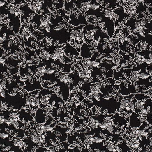 Bekleidungsstoff Viskose Rosenhecke auf Schwarz Bekleidungsstoff Viskose Rosenhecke auf Schwarz