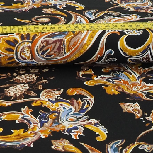 Viskose Blusenstoff Mixed Flower auf Schwarz