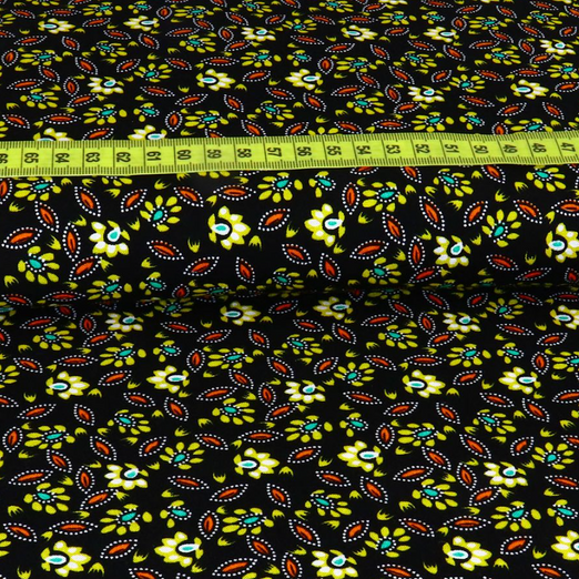 Viskose Blusenstoff Small Flowers Gelb auf Schwarz