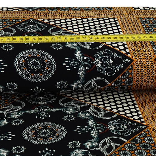 Bekleidungsstoff Viskose Retro Muster "Mimi" Senfgelb/Schwarz