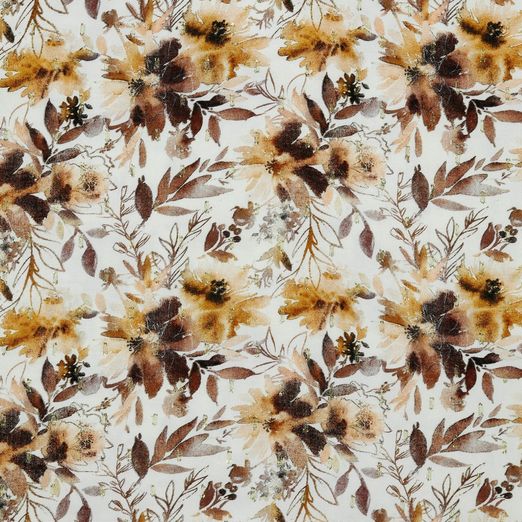 Bekleidungsstoff Viskose GLITZER Blüten auf Creme Digital Bekleidungsstoff Viskose GLITZER Blüten auf Creme Digital