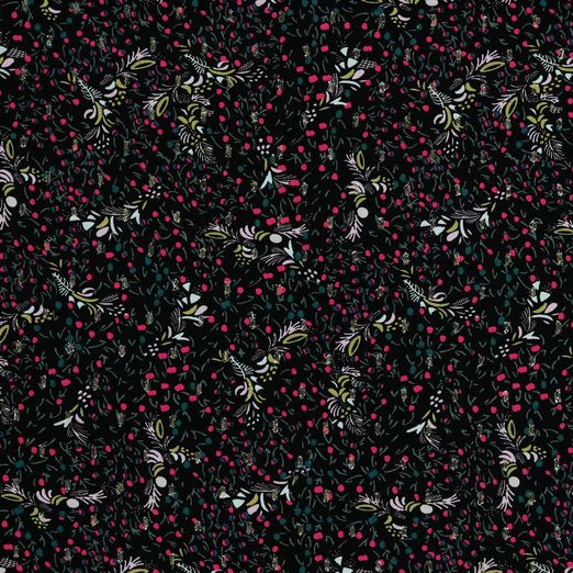 Bekleidungsstoff Viskose Radiance Retro Cherries auf Schwarz GLITZER Bekleidungsstoff Viskose Radiance Retro Cherries auf Schwarz GLITZER
