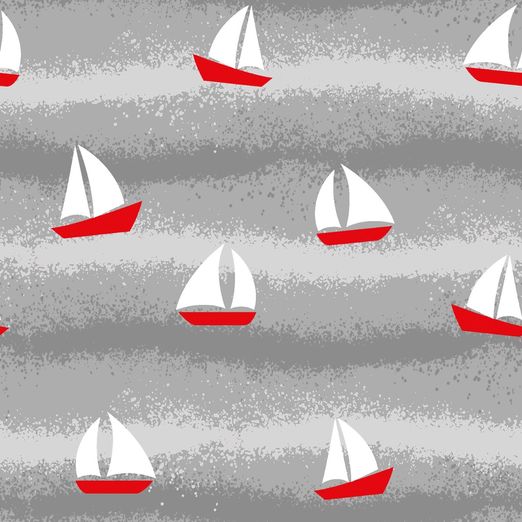 Sommersweat Kleines Segelschiff auf Streifen Grau