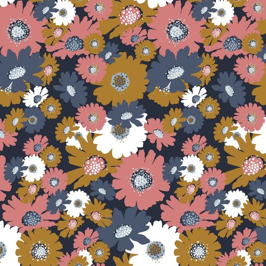 Soft Sweat Big Flowers auf Dunkelblau BIO