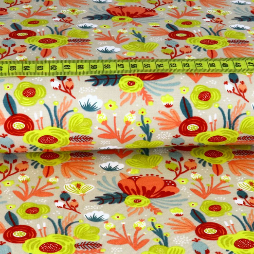Jersey Flowers auf Beige BIO