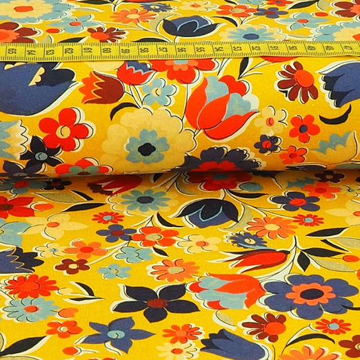 Jersey Flowers Greta auf Senfgelb