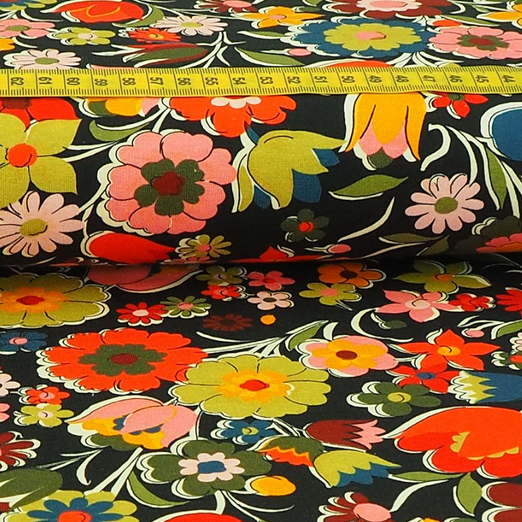 Jersey Flowers Greta auf Schwarz Jersey Flowers Greta auf Schwarz