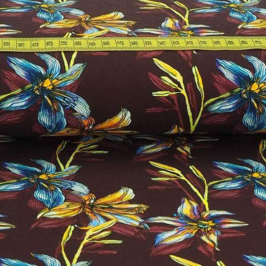 Jersey Big Blüten auf Weinrot Digital