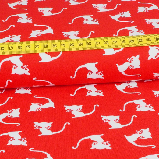 Viskose Jersey Cat auf Rot Viskose Jersey Cat auf Rot
