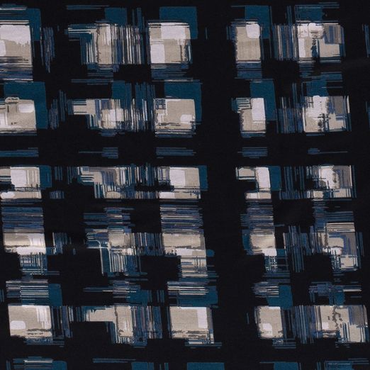 Viskose Jersey Abstrakte Vierecke Rauchblau auf Schwarz