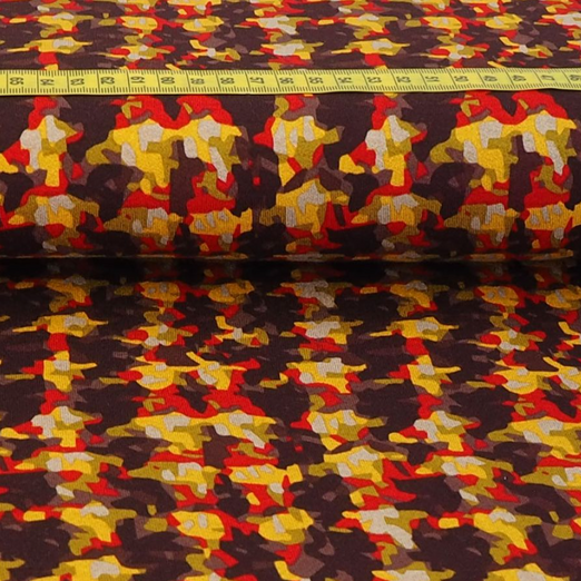 Viskose Jersey Retro Muster Daniela Rot/Senf/Aubergine Viskose Jersey Retro Muster Daniela Rot/Senf/Aubergine