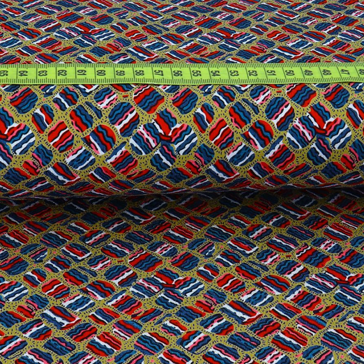 Viskose Jersey Retro Lines Muster Senfgelb mit Rot/Petrol Viskose Jersey Retro Lines Muster Senfgelb mit Rot/Petrol