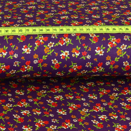 Viskose Jersey Rote Blümchen auf Lila Viskose Jersey Rote Blümchen auf Lila