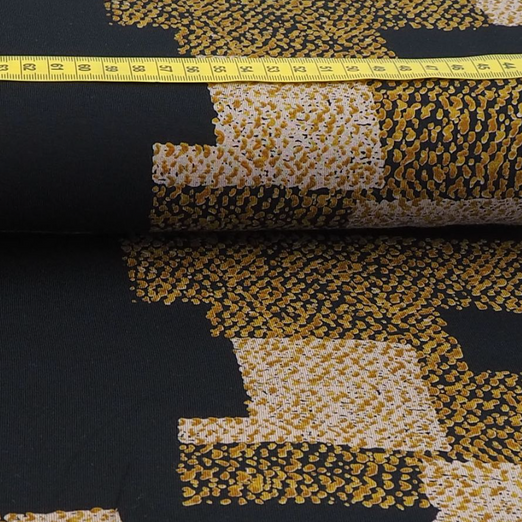 Viskose Jersey Retro Geo Senfgelb auf Schwarz Viskose Jersey Retro Geo Senfgelb auf Schwarz