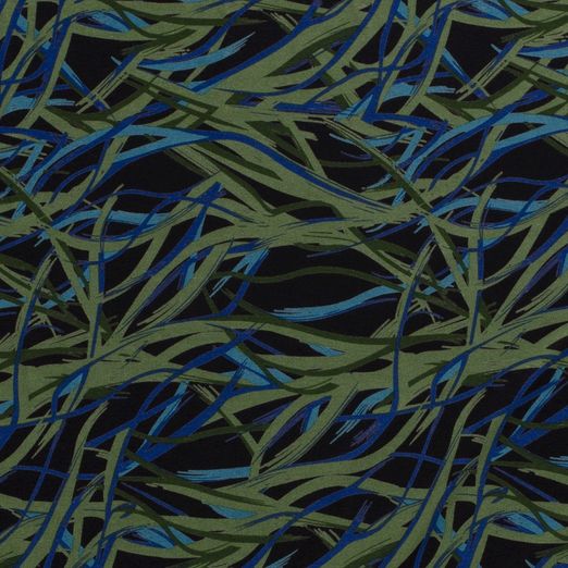 Viskose Jersey Zweige Kiwi auf Schwarz Viskose Jersey Zweige Kiwi auf Schwarz