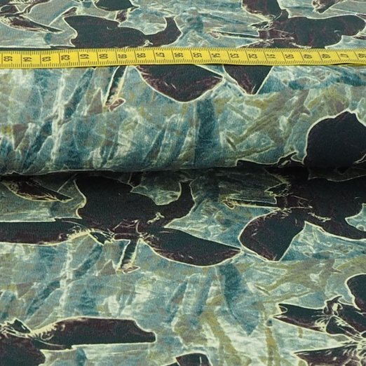 Viskose Jersey Retro XL Blüte Dunkelgrün