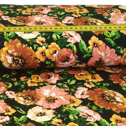 Viskose Jersey Big Flowers auf Schwarz Digital