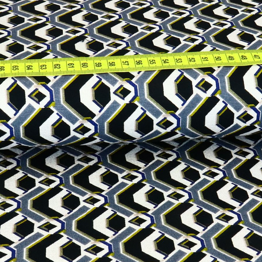 Viskose Jersey Retro Geometric Senfgelb/Grau