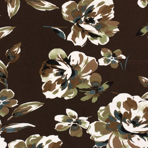 Viskose Jersey Große Blüten Khaki auf Braun