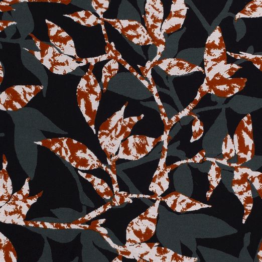 Viskose Jersey Äste Blutorange/Hellgrau auf Schwarz Viskose Jersey Äste Blutorange/Hellgrau auf Schwarz