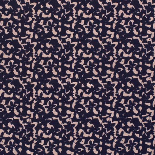 Viskose Jersey Hellgraue Blüten auf Marine